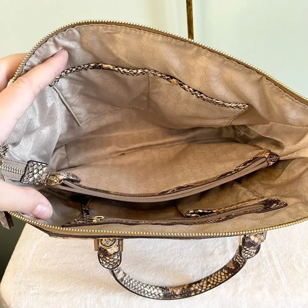 Michael Kors Embossed Leather Snakeskin Python Print Riley Satchel Hand Bag - Picture 3 of 13